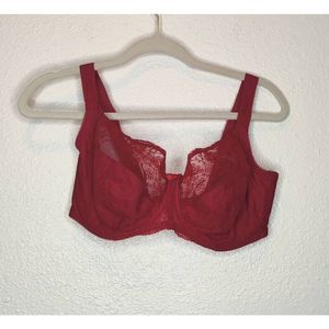 Fantasia Red Lace Sheer Underwire Two Hook and Eye Closure Lingerie Size 34 FF